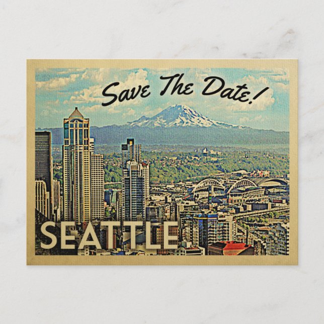Cartões Postais Vintage Seattle Save The Date (Frente)
