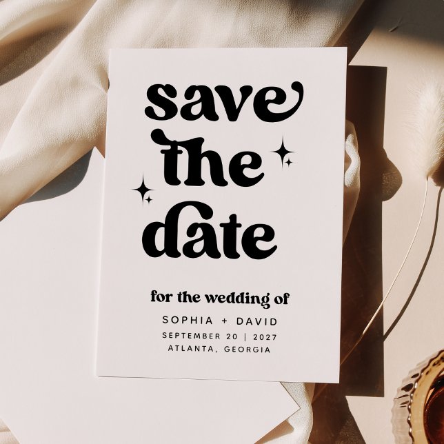 Cartões Preto e Branco de Save the Date Retro Boho (Criador carregado)