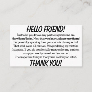 Cartões Pronoun (eles/eles são parceiros)
