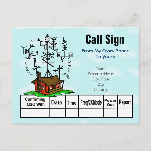 Cartões QSL de Shack de Rádio Antena Louca (Frente)