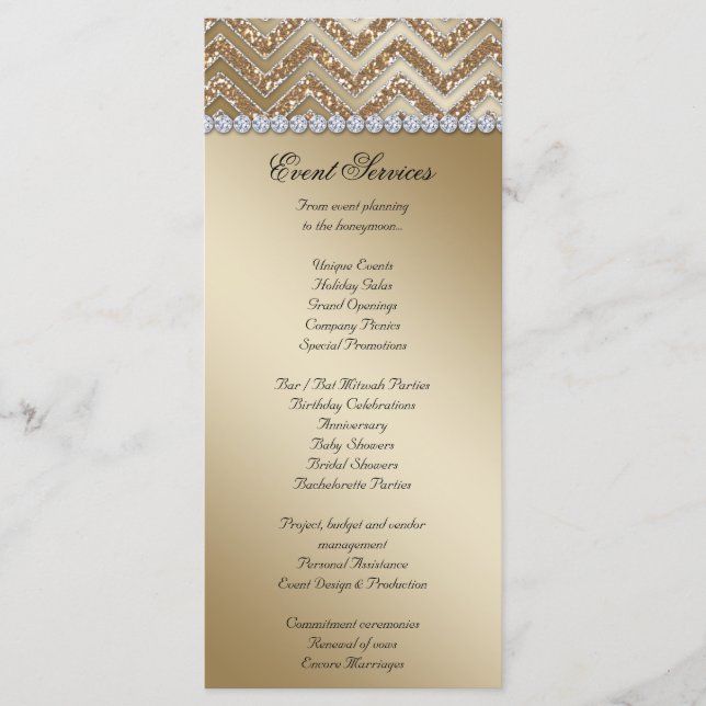 Cartões Rack de Casamento Chevron Dourado Sparkle (Frente)