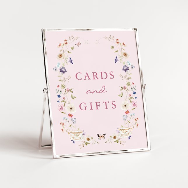 Cartões Rosa e Presentes Poster Chá de Noiva (Floral Pink Cards and Gifts Bridal Tea Poster with Butterflies by Painted Paperie
)