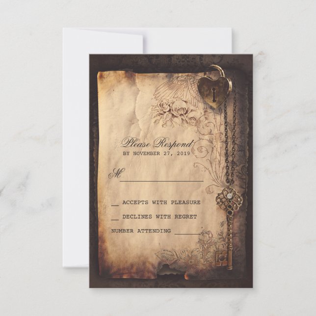 Cartões RSVP de bloqueio cardíaco e casamento vint (Frente)