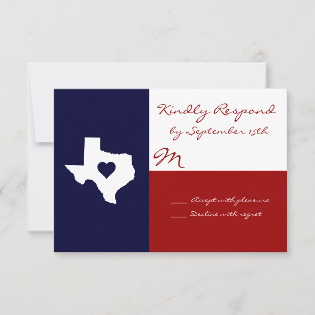 Cartões RSVP de Casamento Azul-Branco no Texas (Frente)