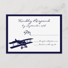 Cartões RSVP de Casamento Azul de Biplane Aviator