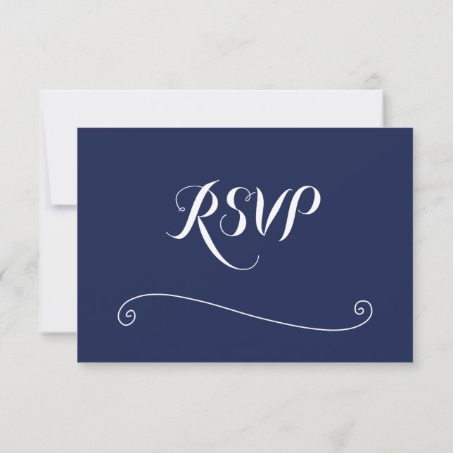 Cartões RSVP de Casamento Azul de Marinho Elegante (Verso)