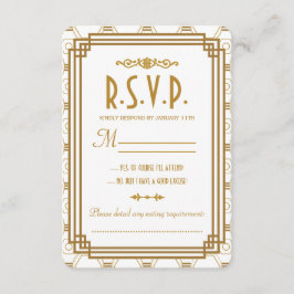 Cartões RSVP de Casamento Branco Art Deco