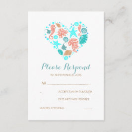 Cartões RSVP de Casamento Branco Marítimo do Coraç