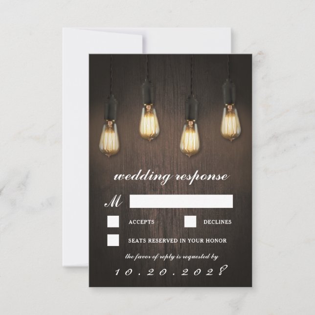 Cartões RSVP de Casamento Chic Rustic Lights Vinta (Frente)
