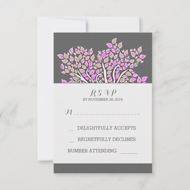 Cartões RSVP de casamento da árvore roxa elegante  (Frente)