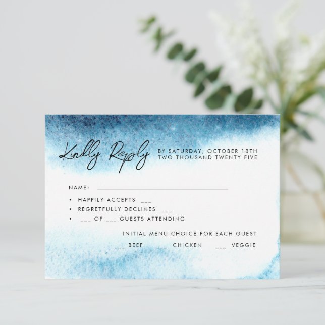 Cartões RSVP de Casamento de Aquarela. (Em pé/Frente)