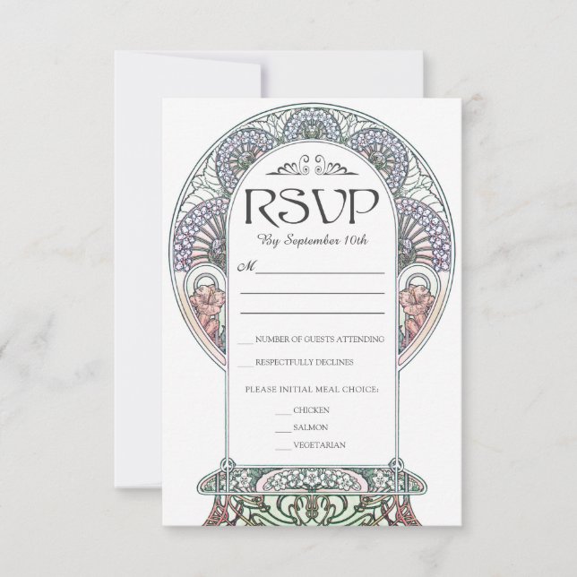 Cartões RSVP de Casamento de Arte Colorida Nouveau (Frente)
