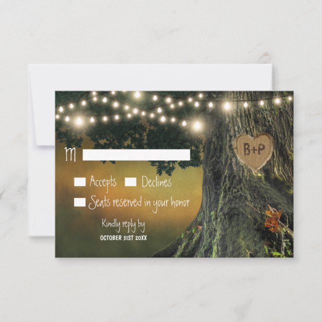 Cartões RSVP de Casamento de Árvore de Carvalho do (Frente)