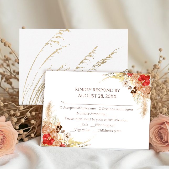 Cartões RSVP de Casamento de Autumn Gilded Boho Fl (Criador carregado)