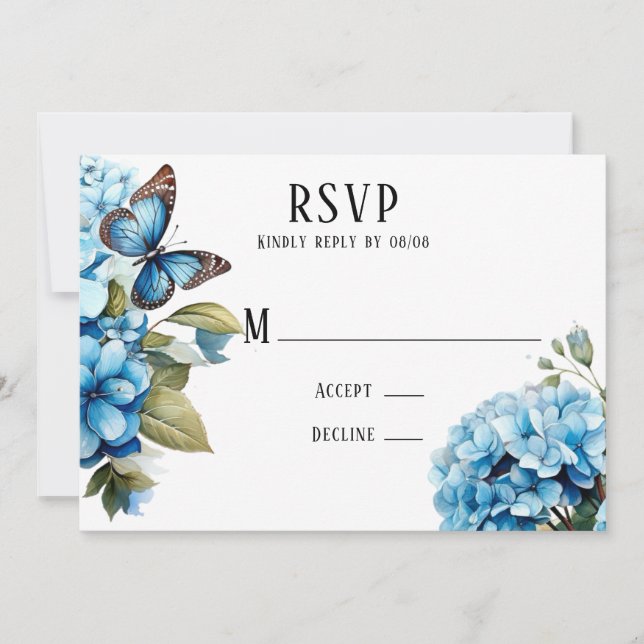 Cartões RSVP de Casamento de Borboleta Floral Hydr (Frente)