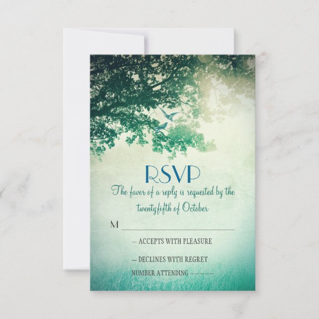Cartões RSVP de casamento de carvalhos antigos (Frente)