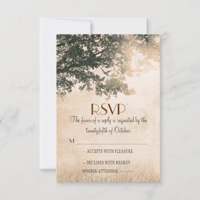 Cartões RSVP de casamento de carvalhos antigos (Frente)