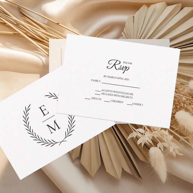 Cartões RSVP de Casamento de Casamento Laurel Mono (Criador carregado)