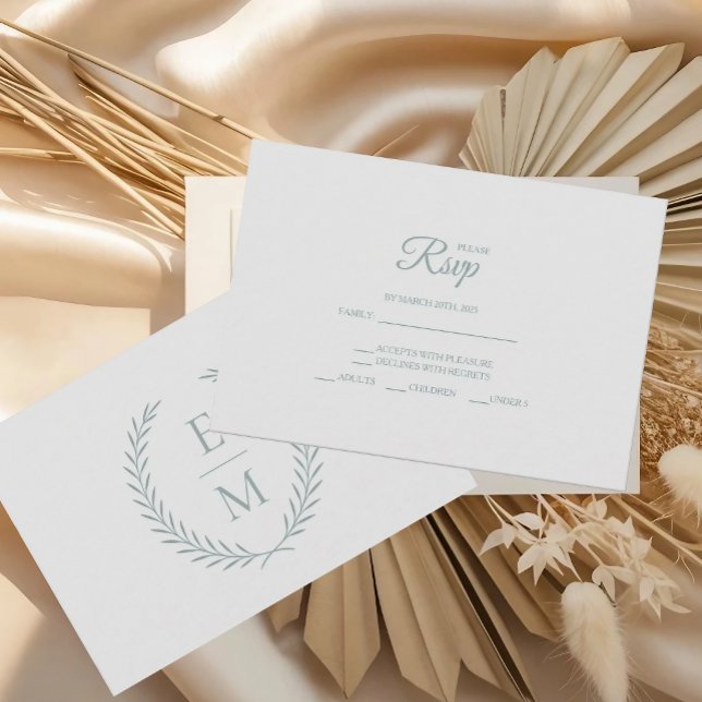 Cartões RSVP de Casamento de Casamento Laurel Mono (Criador carregado)