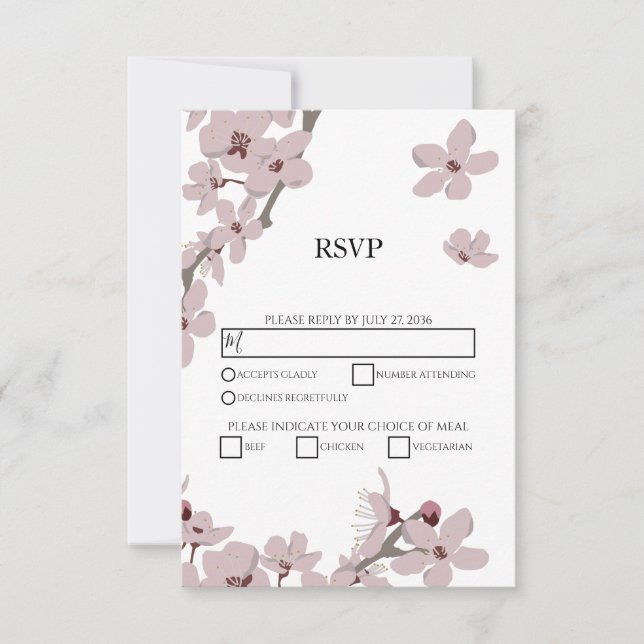 Cartões RSVP de Casamento de Cereja Floral Elegant (Frente)