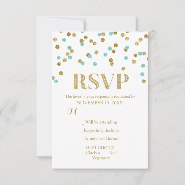 Cartões RSVP de Casamento de Confetti Azul Aqua Do (Frente)