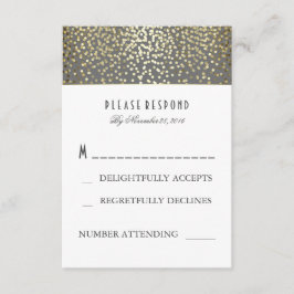 Cartões RSVP de Casamento de Confetti Dourado