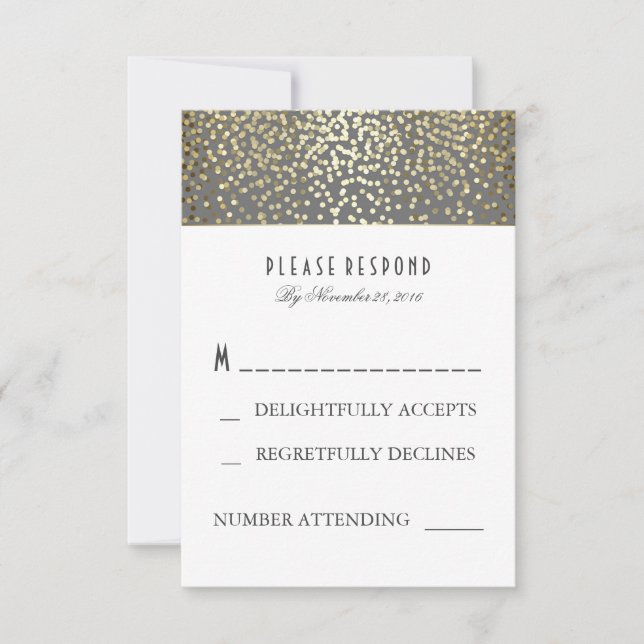 Cartões RSVP de Casamento de Confetti Dourado (Frente)