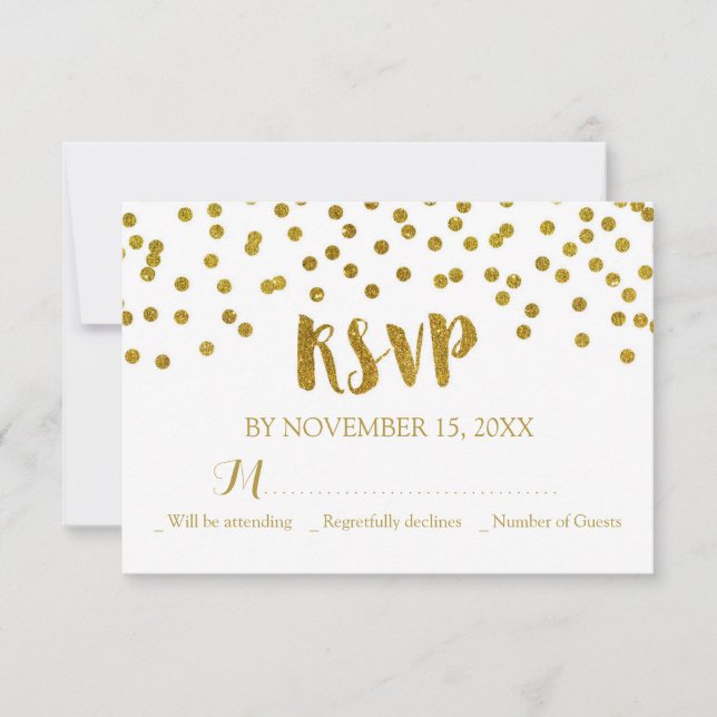 Cartões RSVP de Casamento de Confetti Dourado (Frente)