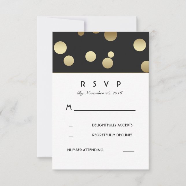 Cartões RSVP de Casamento de Confetti Dourado Faux (Frente)