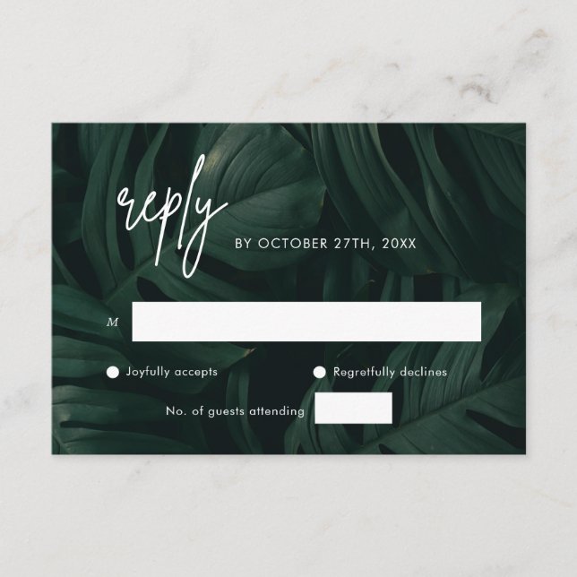 Cartões RSVP de Casamento de Destino Tropical (Frente)