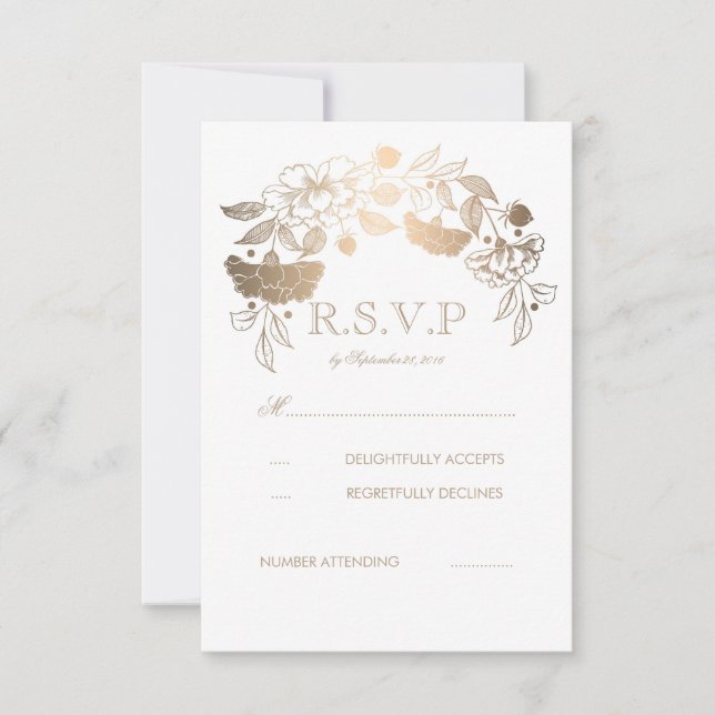 Cartões RSVP de Casamento de Dourados e Brancos (Frente)