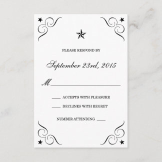 Cartões RSVP de Casamento de Estrelas Branca e Neg