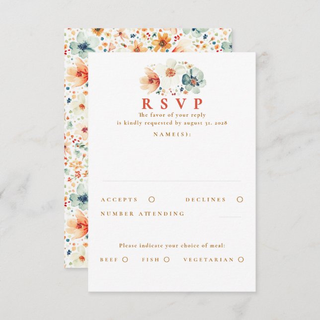 Cartões RSVP de Casamento de Flores Selvagens Terr (Frente/Verso)