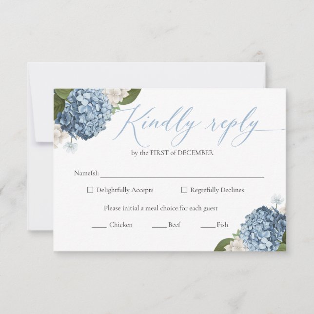 Cartões RSVP de Casamento de Hydrangea Azul (Frente)