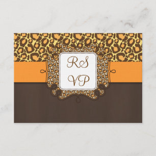 Cartões RSVP de Casamento de Leopardo Laranja Cast