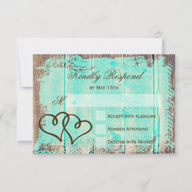 Cartões RSVP de Casamento de Madeira Aqua Duplos R (Frente)