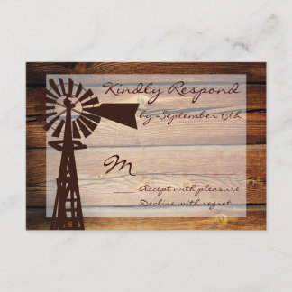 Cartões RSVP de Casamento de Madeira para Windmill