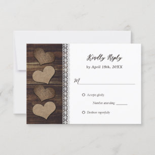 Cartões RSVP de Casamento de Madeira Rústica e L