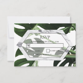 Cartões RSVP de Casamento de Monstera Tropical Mar