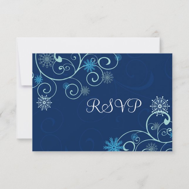Cartões RSVP de Casamento de Natal Blue Swirls (Frente)