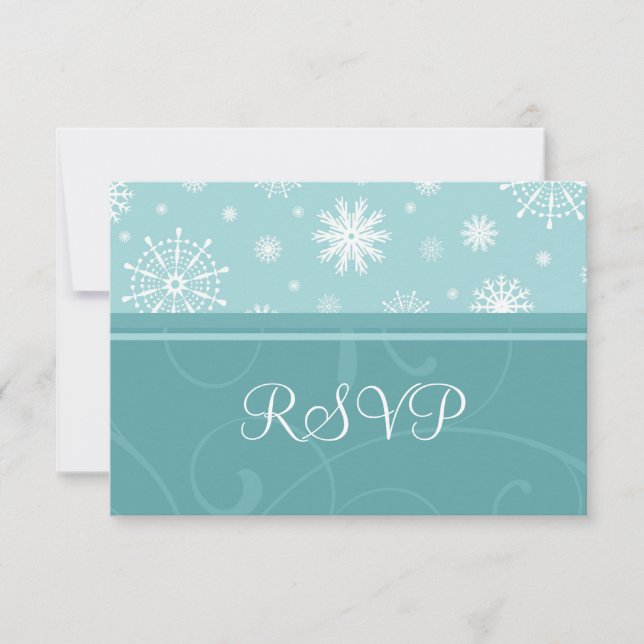 Cartões RSVP de Casamento de Natal Turquoise Snowf (Frente)