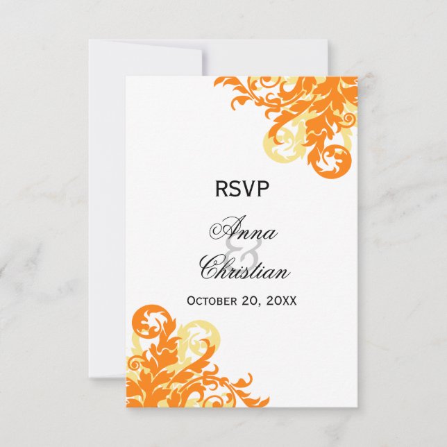 Cartões RSVP de Casamento de Outono Laranja e Amar (Frente)