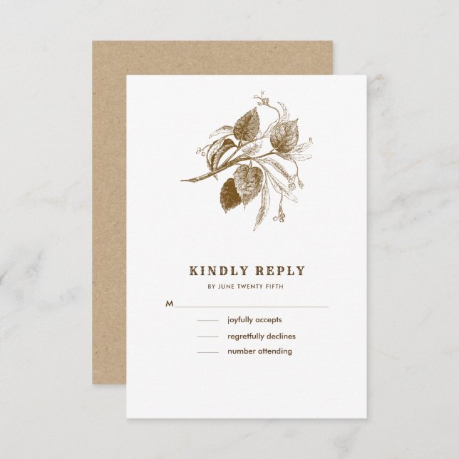 Cartões RSVP de Casamento de Papel Kraft do Sketch (Frente/Verso)