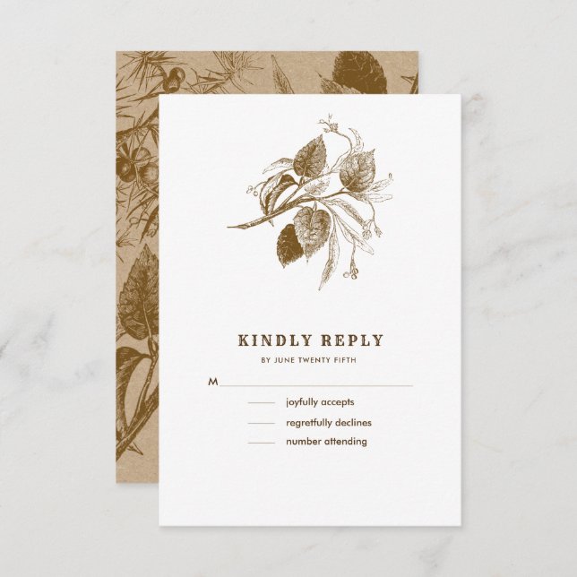 Cartões RSVP de Casamento de Papel Kraft do Sketch (Frente/Verso)