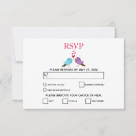 Cartões RSVP de Casamento de Pássaros e Corações