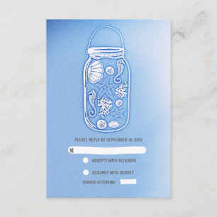 cartões RSVP de casamento de pedras de praia azul