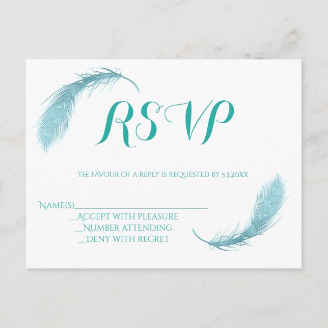 Cartões RSVP de casamento de pena de chá (Frente)