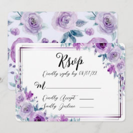 Cartões RSVP de Casamento de Penas de Aquarela Púr