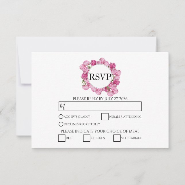 Cartões RSVP de Casamento de Peões Rosa Elegantes (Frente)