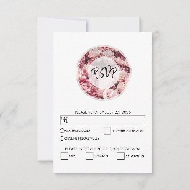 Cartões RSVP de Casamento de Peões Rosa Elegantes (Frente)
